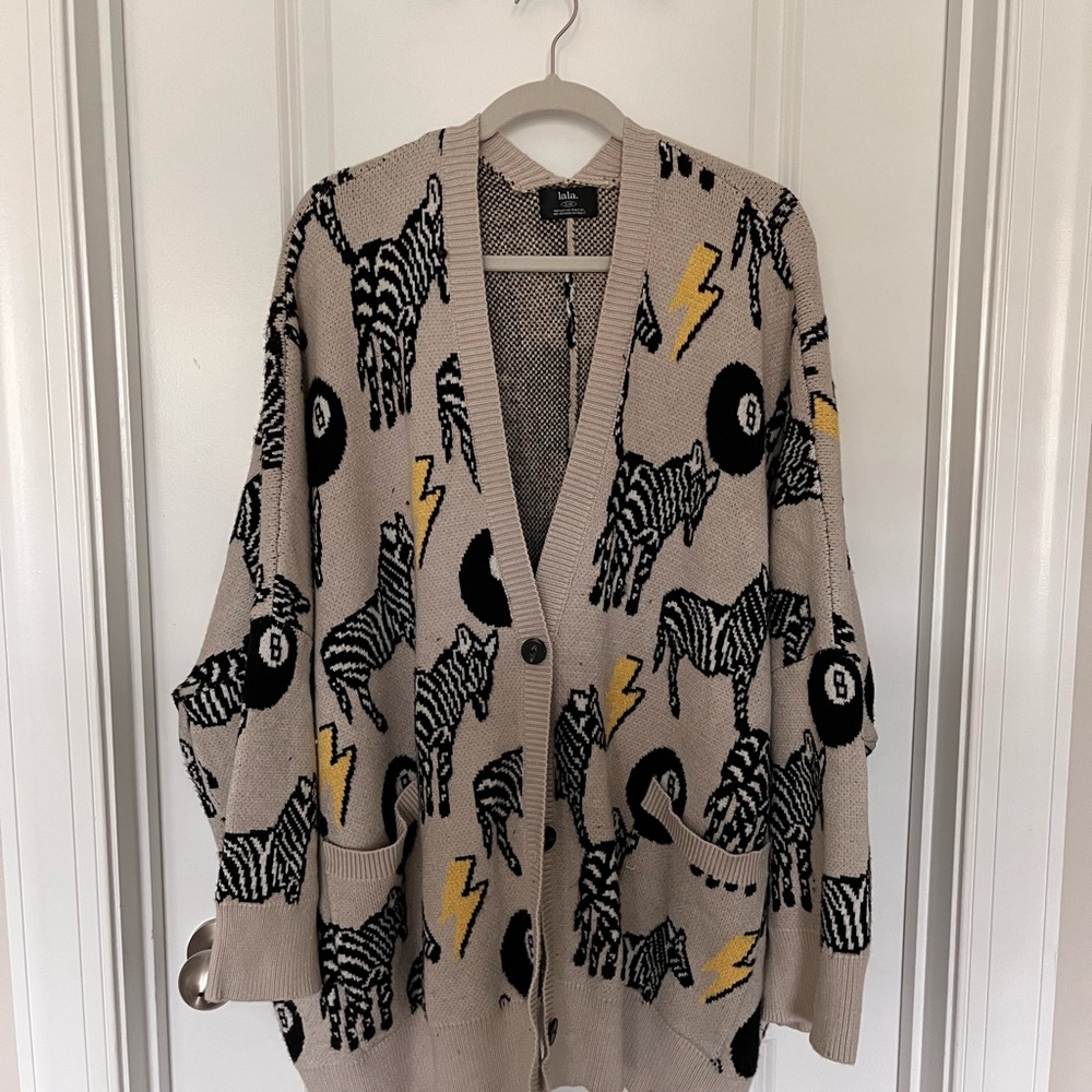 LALA Beige Zebra Print Cardigan